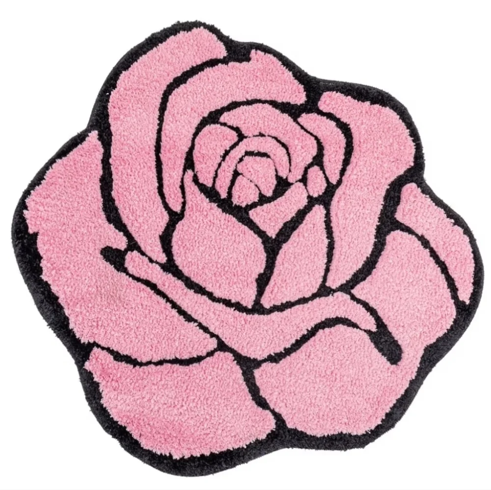 Red Rose Shaped Bath Mat Bedroom Rug Doormat Flower Shape Floral Romantic Decor